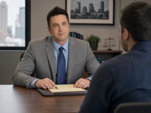 Raleigh sex crime attorney discussing a criminal investigation with a client during a confidential consultation